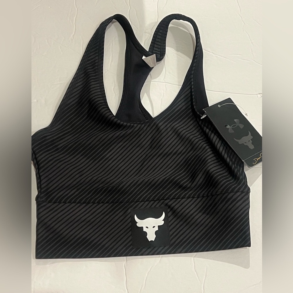 Under Armour Project Rock Striped Black XS Sports Bra Athletic Exercise XSmall
